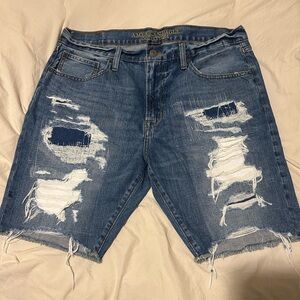 American Eagle Outfitters Men's Ripped Blue Jean Shorts